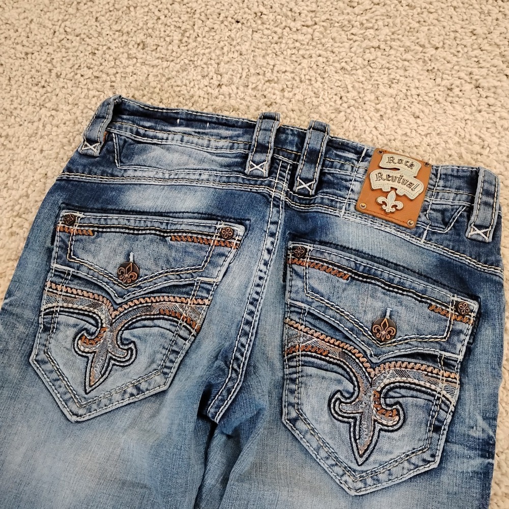Rock Revival Jeans Mens 33x30 Blue San Francisco Slim Straight Denim Embroidered